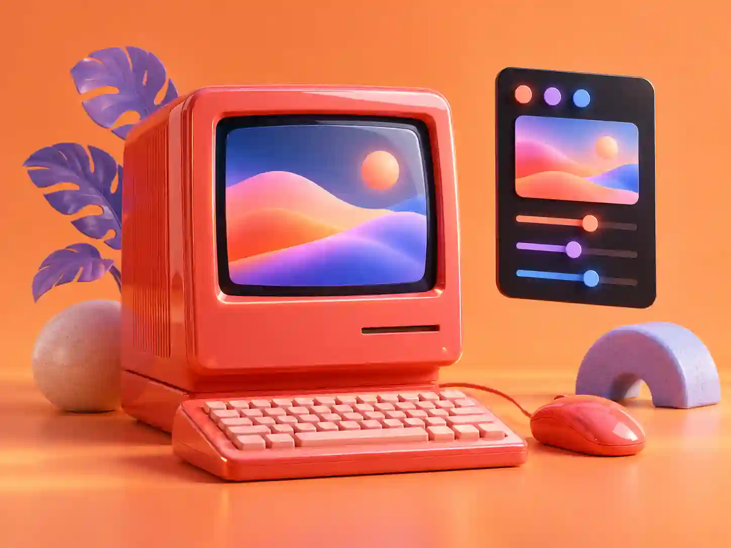 Playful coral 3D creative workspace