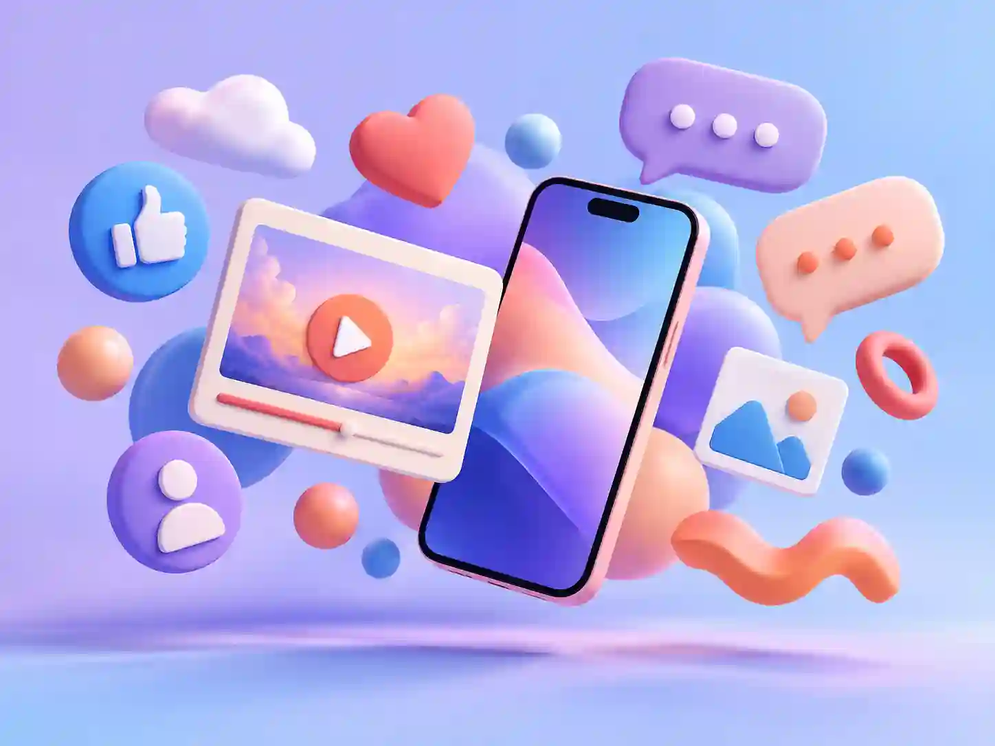 Colorful floating digital objects